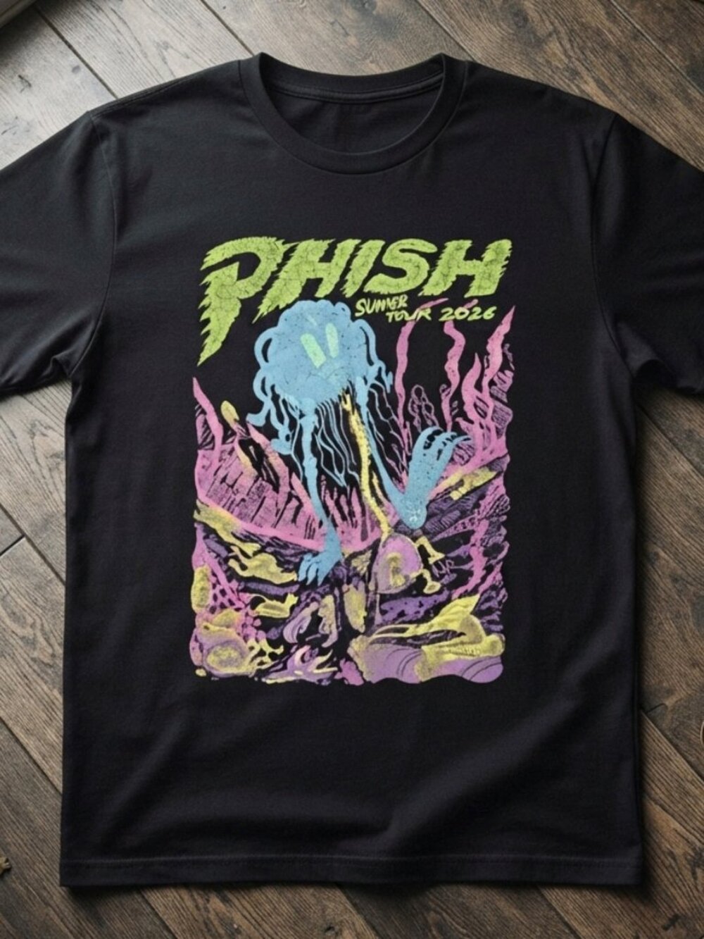 Phish Summer Tour 2026 Psychedelic Jellyfish Graphic Black T-Shirt